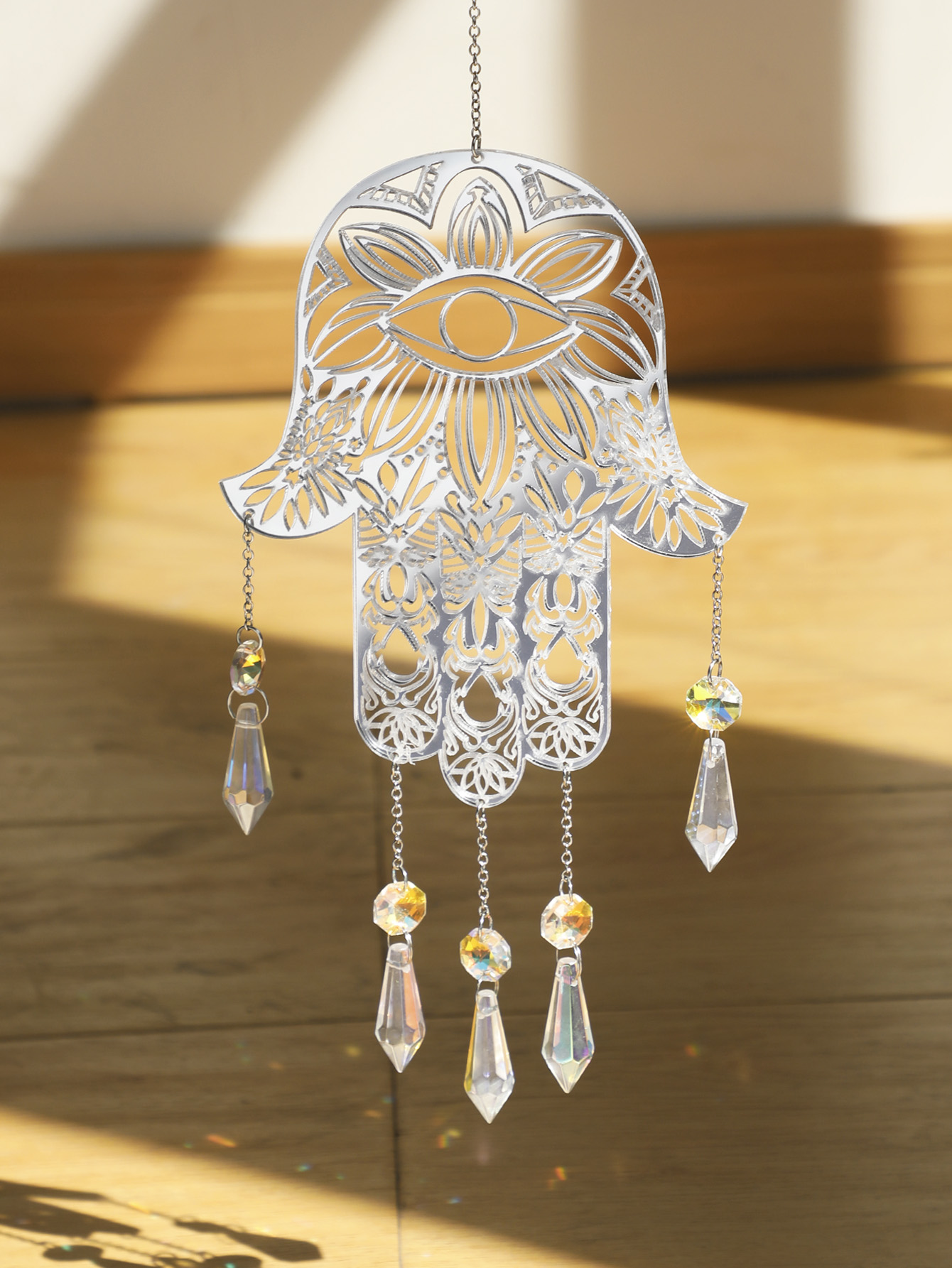 Crystal Sun Catcher - 사악한 눈 걸이식 정원 선캐처, Hamsa