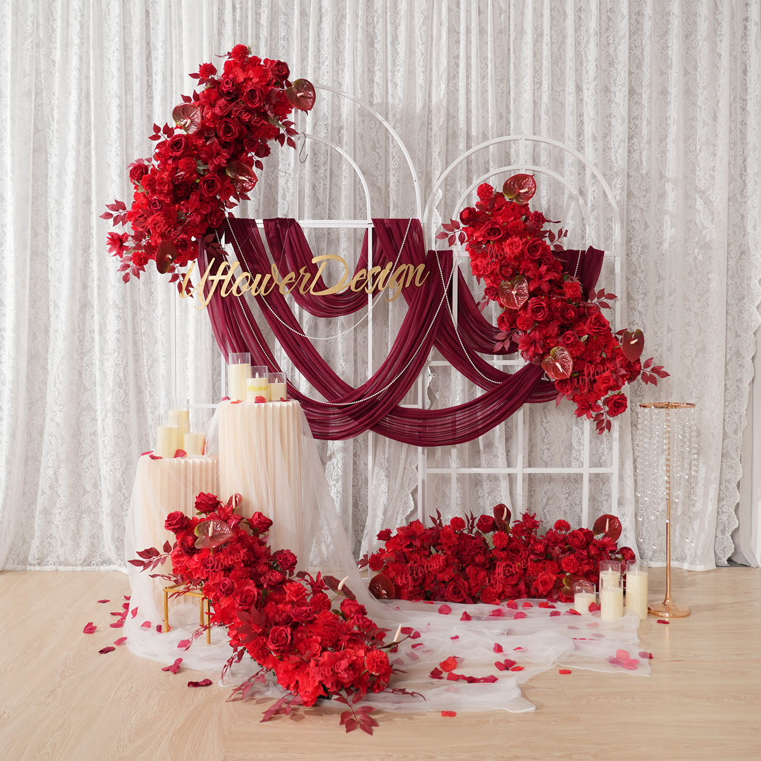 Home Decor Event - 유플라워 레드 플라워 로우 웨딩 아치