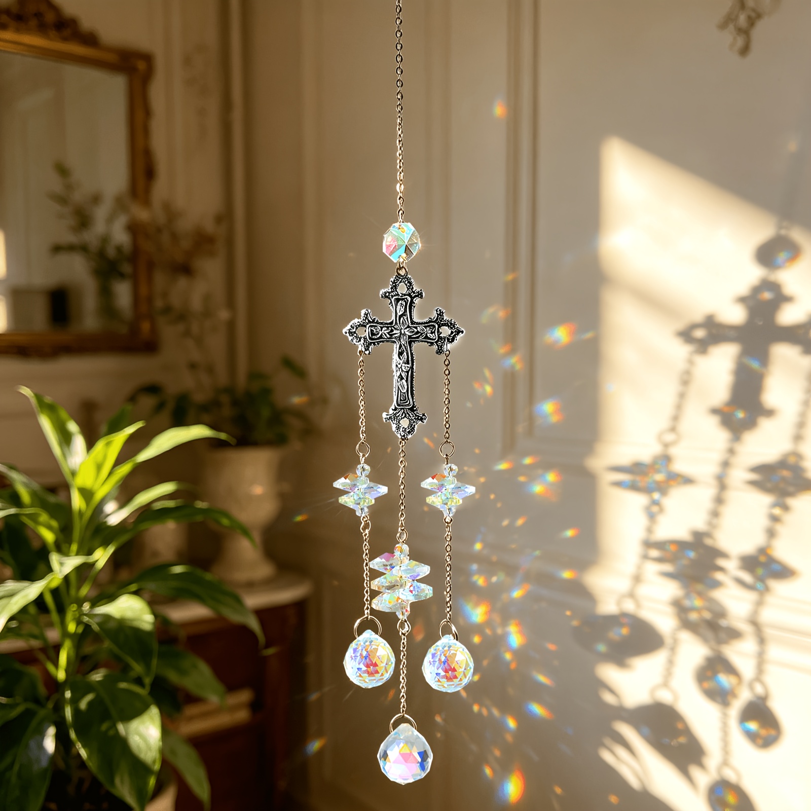 Crystal Sun Catcher - 십자가 모양의 선캐쳐 창문 장식 프리즘