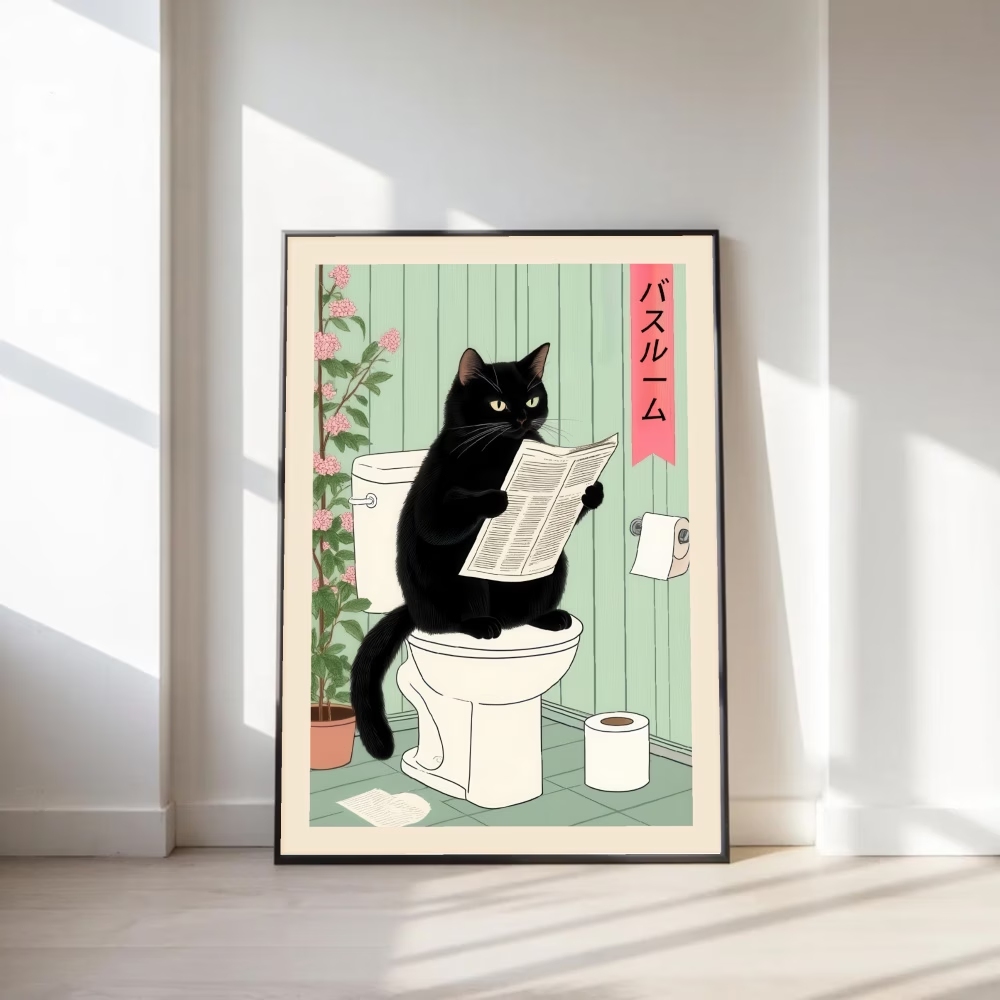현대, 복고풍 흥미로운 화장실 고양이 벽 아트 인쇄 캔 - Home Decor Cat 리뷰 및 가격