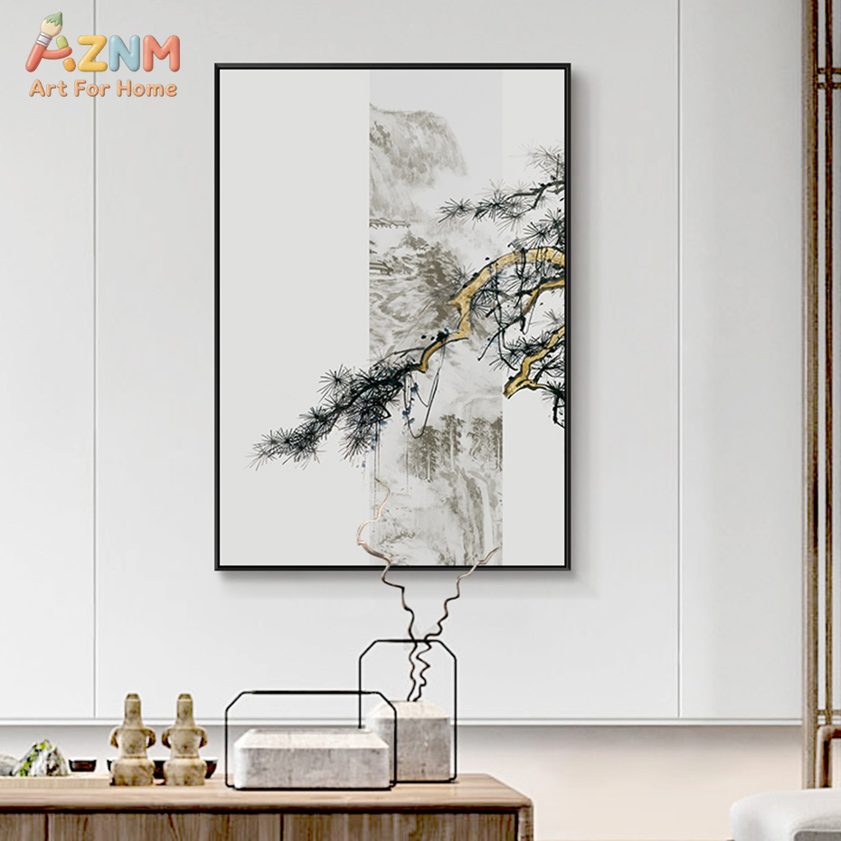 AZNM 중국 잉크 대나무 소나무 산 캔버스 벽 예술, - Home Decor Zen 리뷰 및 가격