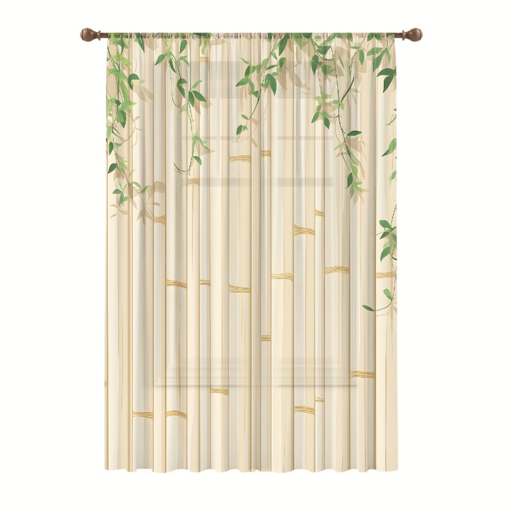 1PC 시어 커튼 대나무 녹색 잎 베이지 프린트, 거실 - Home Decor Zen 리뷰 및 가격