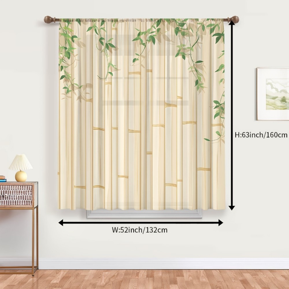 1PC 시어 커튼 대나무 녹색 잎 베이지 프린트, 거실 - Home Decor Zen 리뷰 및 가격