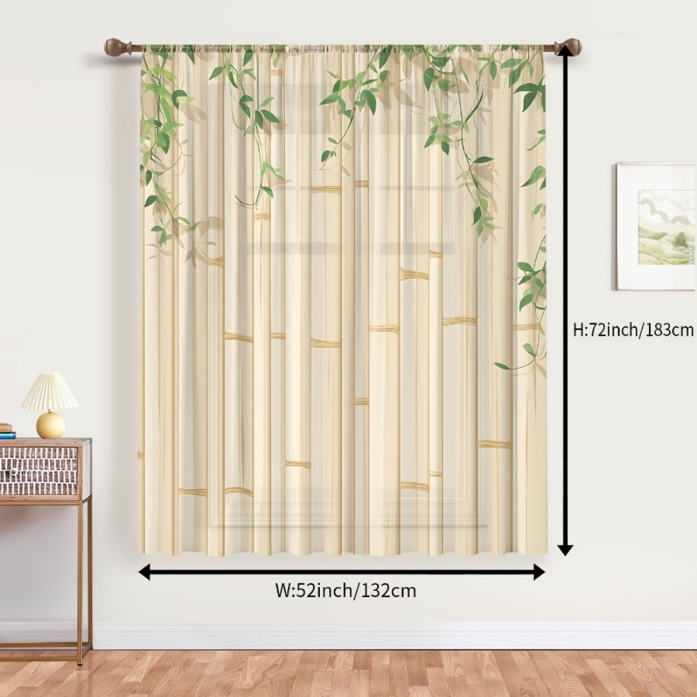 1PC 시어 커튼 대나무 녹색 잎 베이지 프린트, 거실 - Home Decor Zen 리뷰 및 가격