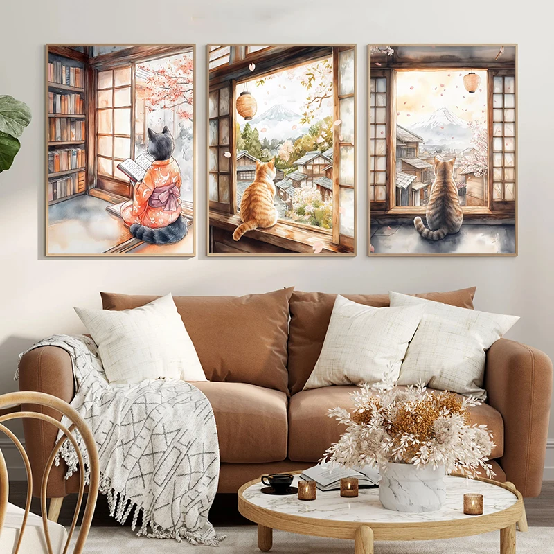 일본 검은 고양이 목욕 달 행운의 고양이 만화 일러스트 - Home Decor Essentials 리뷰 및 가격
