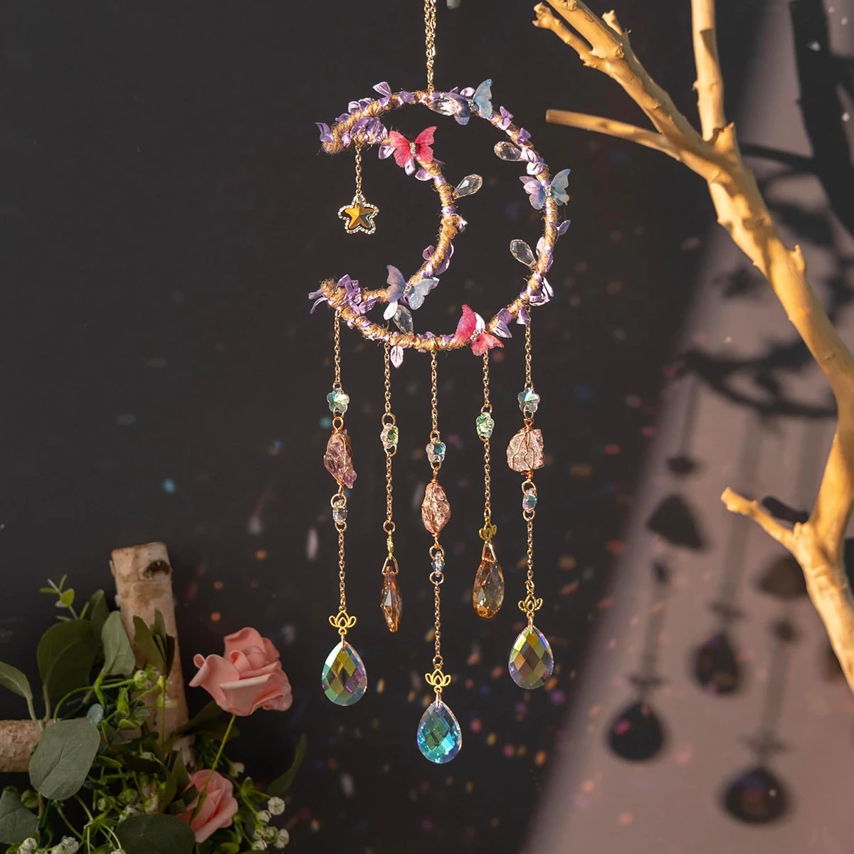 썬캐처 크리스탈 윈드차임 문 드림캐처, 십대 어린이를  - Boho Wind Chimes 리뷰 및 가격
