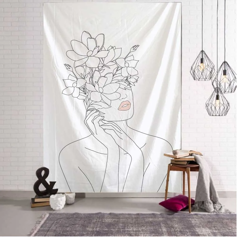 간단한 라인 소녀 태피스트리 아트 흰 벽 교수형 천으로 - Home Decor Yoga 리뷰 및 가격